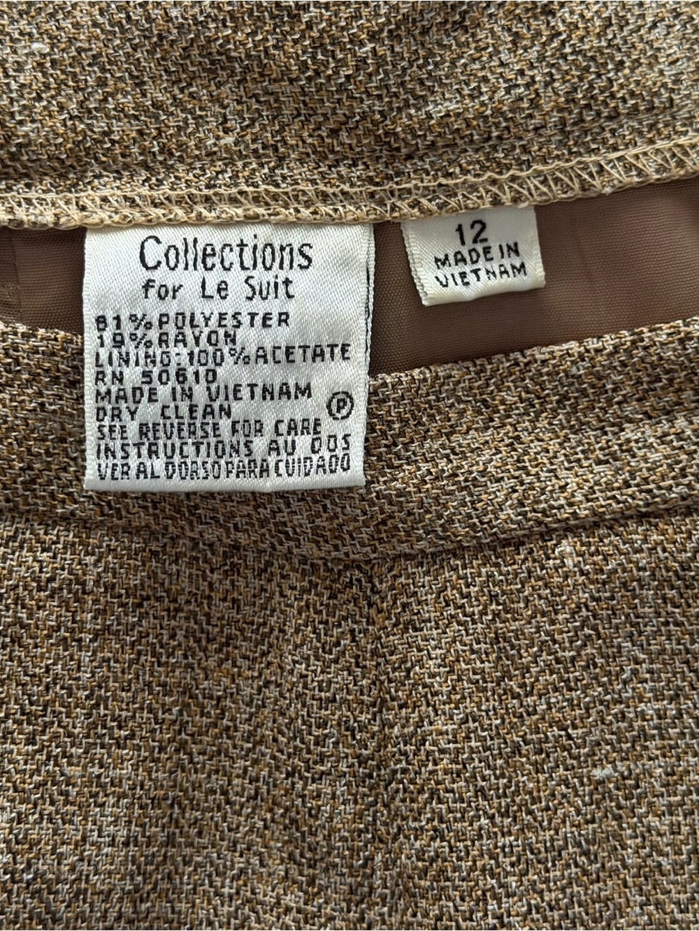 Le Suit Womens 2 Piece Pant Suit Sz 12 Brn Tweed Blazer WideLeg VTG Career Power - Picture 9 of 12